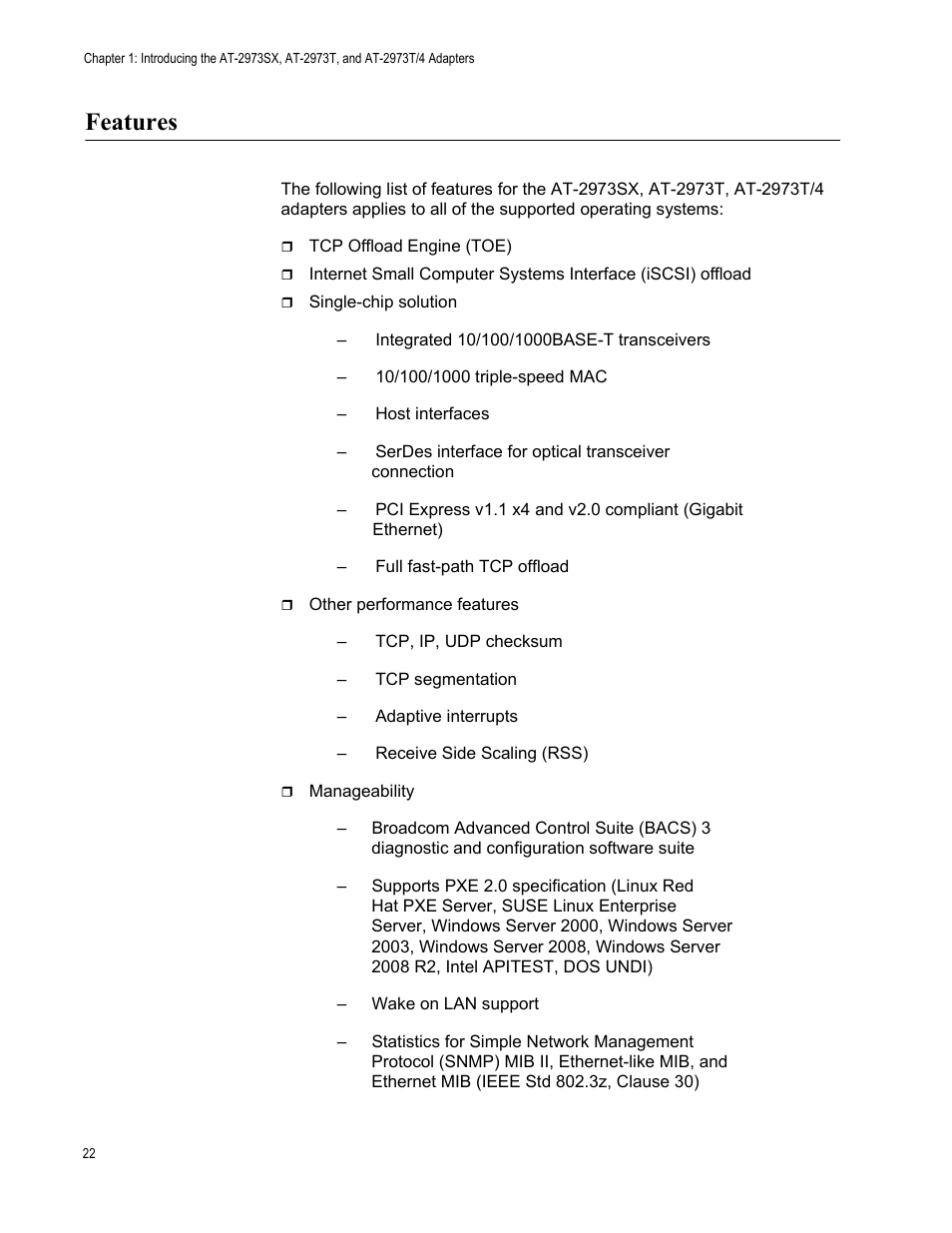 Features | Allied Telesis NETEXTREME II AT-2973SX User Manual | Page 22 / 176