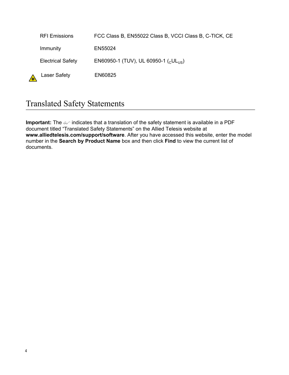 Translated safety statements | Allied Telesis NETEXTREME II AT-2973SX User Manual | Page 4 / 176