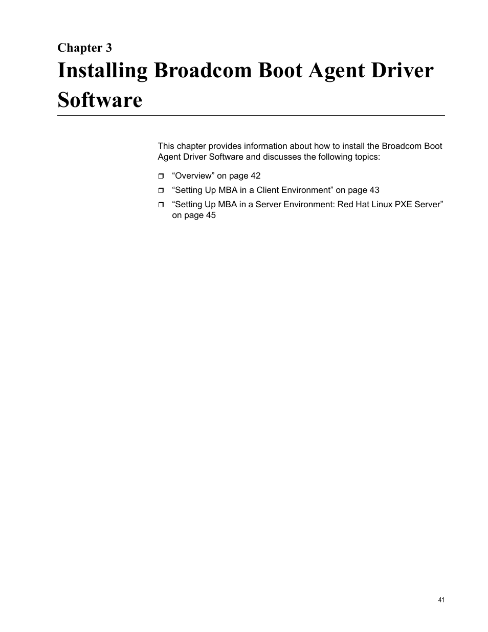 Chapter 3, Installing broadcom boot agent driver software | Allied Telesis NETEXTREME II AT-2973SX User Manual | Page 41 / 176
