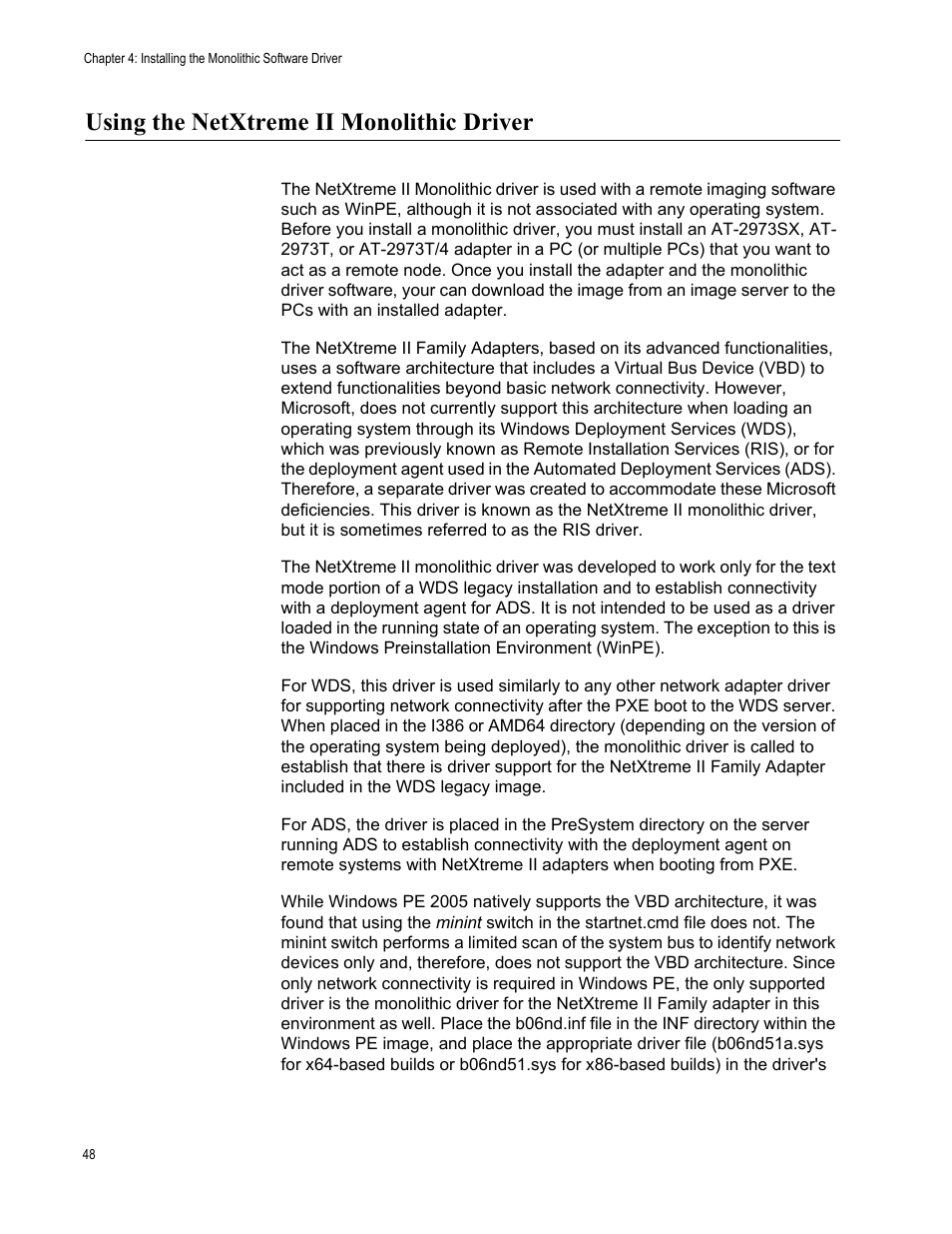 Using the netxtreme ii monolithic driver | Allied Telesis NETEXTREME II AT-2973SX User Manual | Page 48 / 176