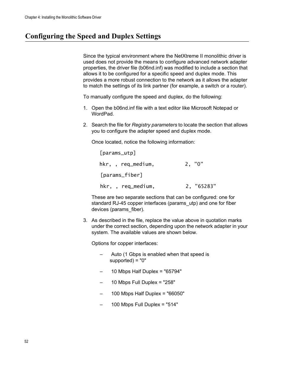 Configuring the speed and duplex settings | Allied Telesis NETEXTREME II AT-2973SX User Manual | Page 52 / 176