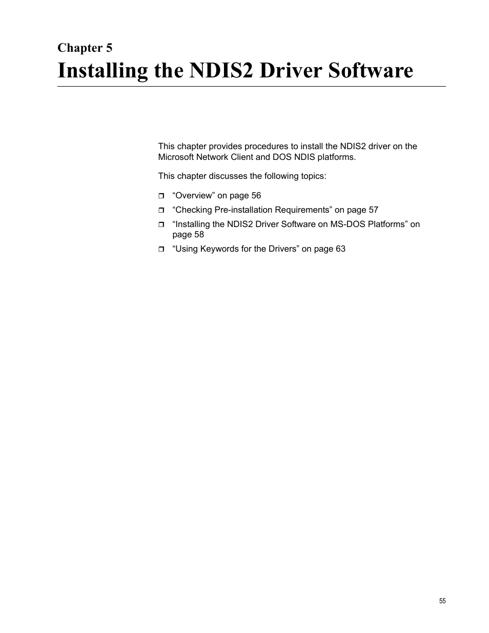 Chapter 5, Installing the ndis2 driver software, Ter 5: installing the ndis2 driver software | Allied Telesis NETEXTREME II AT-2973SX User Manual | Page 55 / 176