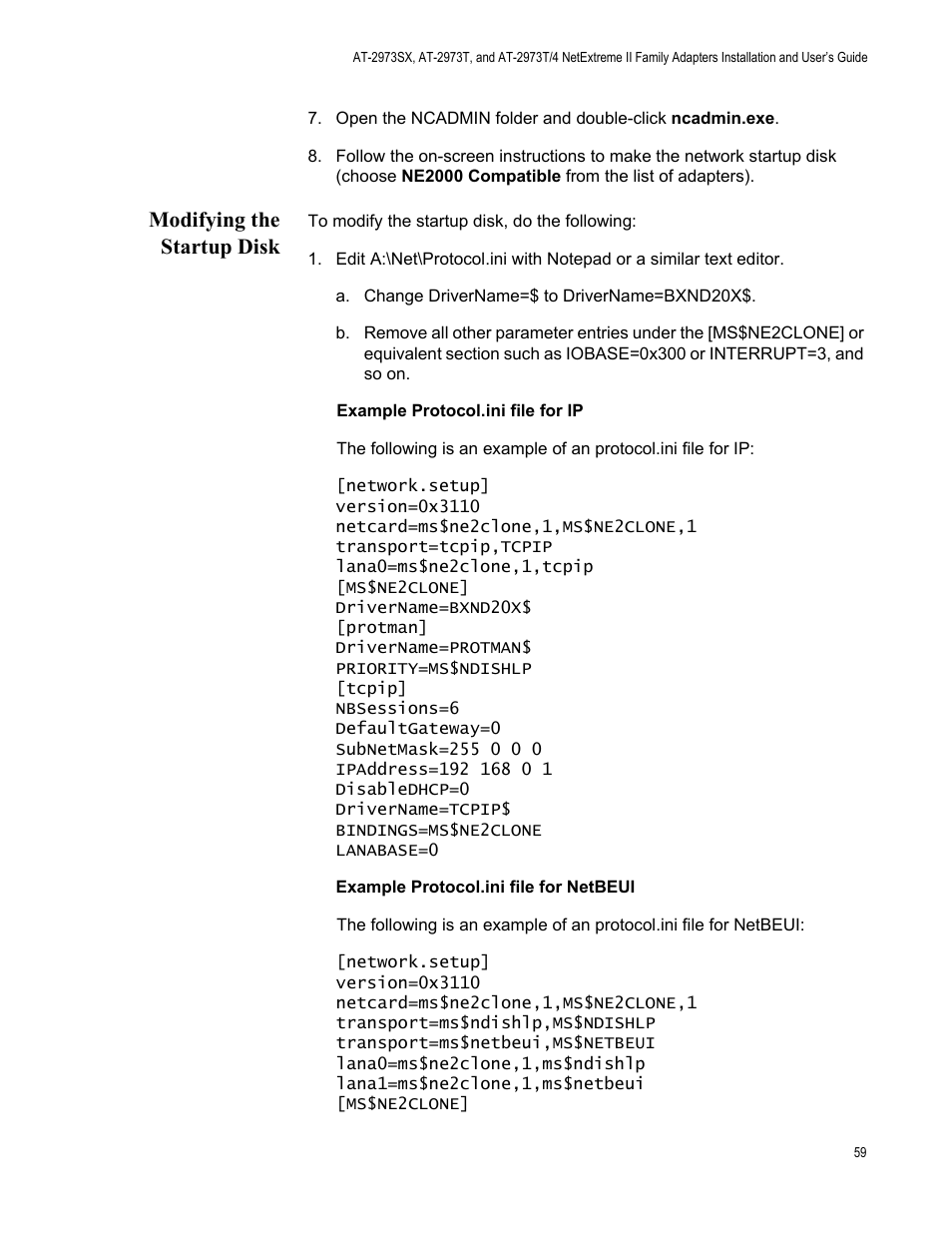 Modifying the startup disk | Allied Telesis NETEXTREME II AT-2973SX User Manual | Page 59 / 176