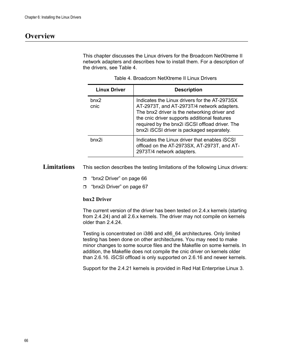 Overview, Limitations | Allied Telesis NETEXTREME II AT-2973SX User Manual | Page 66 / 176