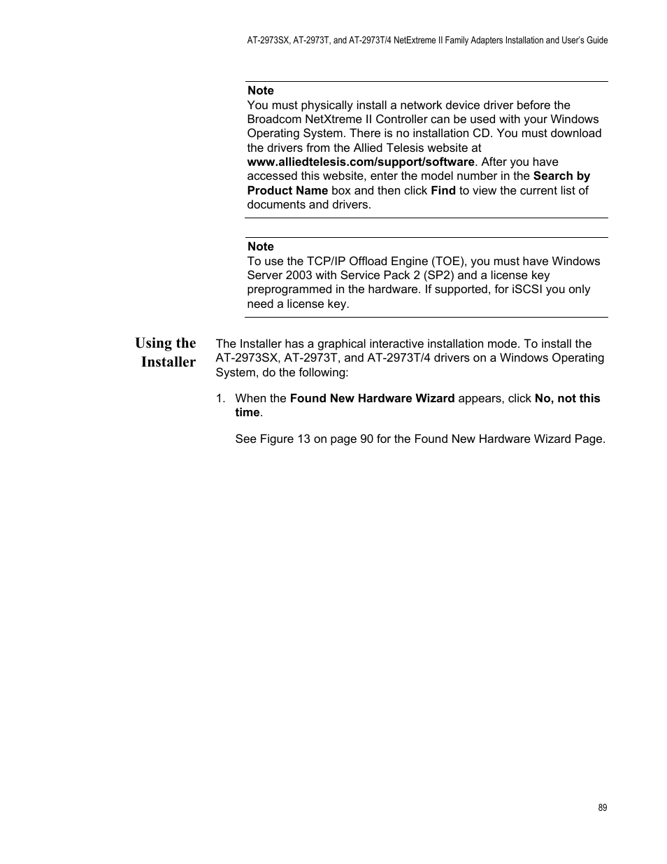 Using the installer | Allied Telesis NETEXTREME II AT-2973SX User Manual | Page 89 / 176