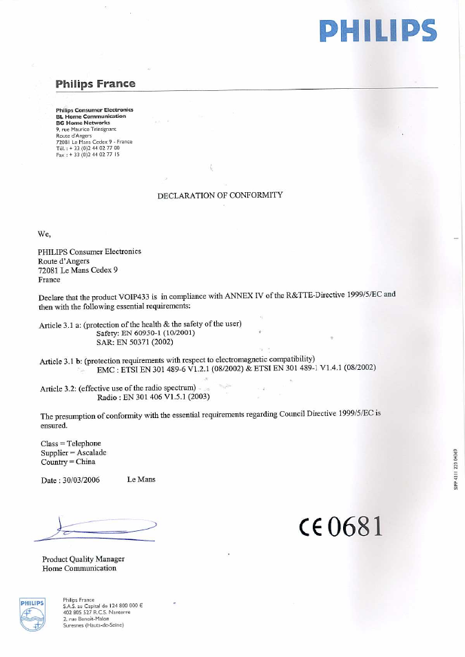 Philips VOIP4332B-37 User Manual | 1 page