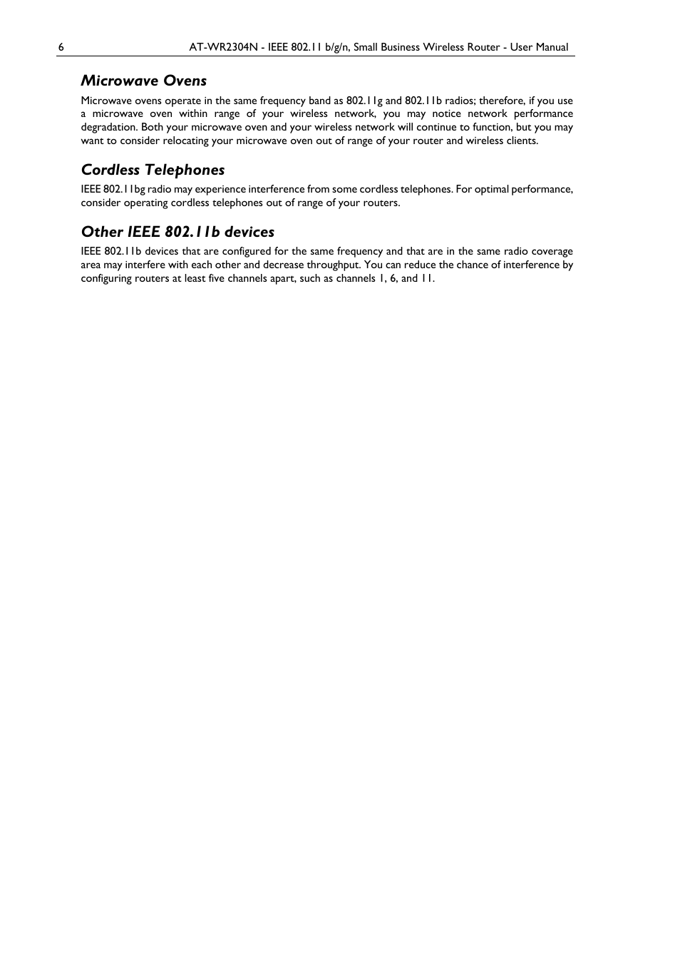 Microwave ovens, Cordless telephones, Other ieee 802.11b devices | Allied Telesis AT-WR2304N User Manual | Page 16 / 67