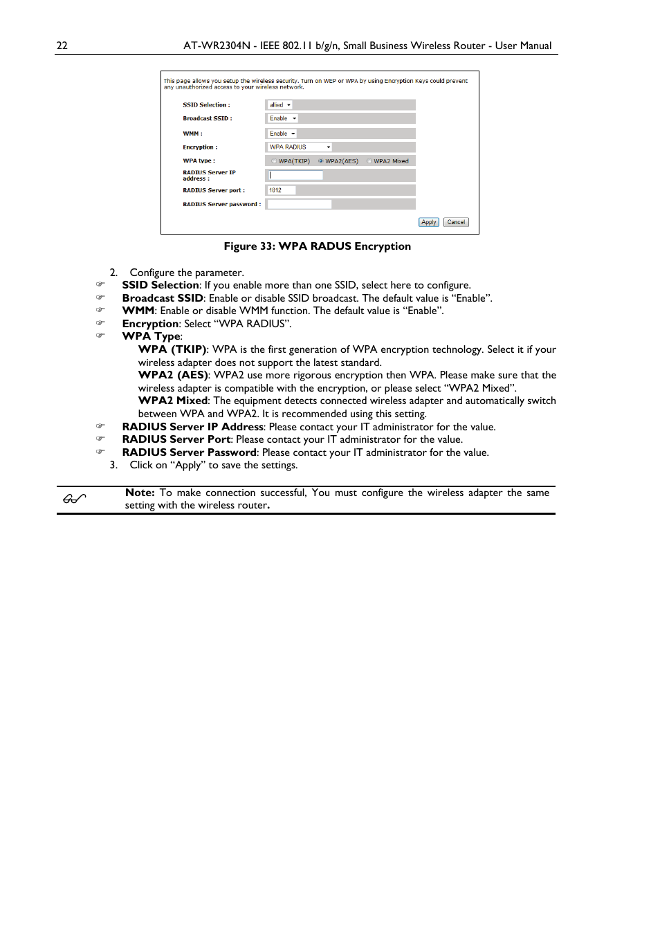 Figure 33: wpa radus encryption | Allied Telesis AT-WR2304N User Manual | Page 32 / 67