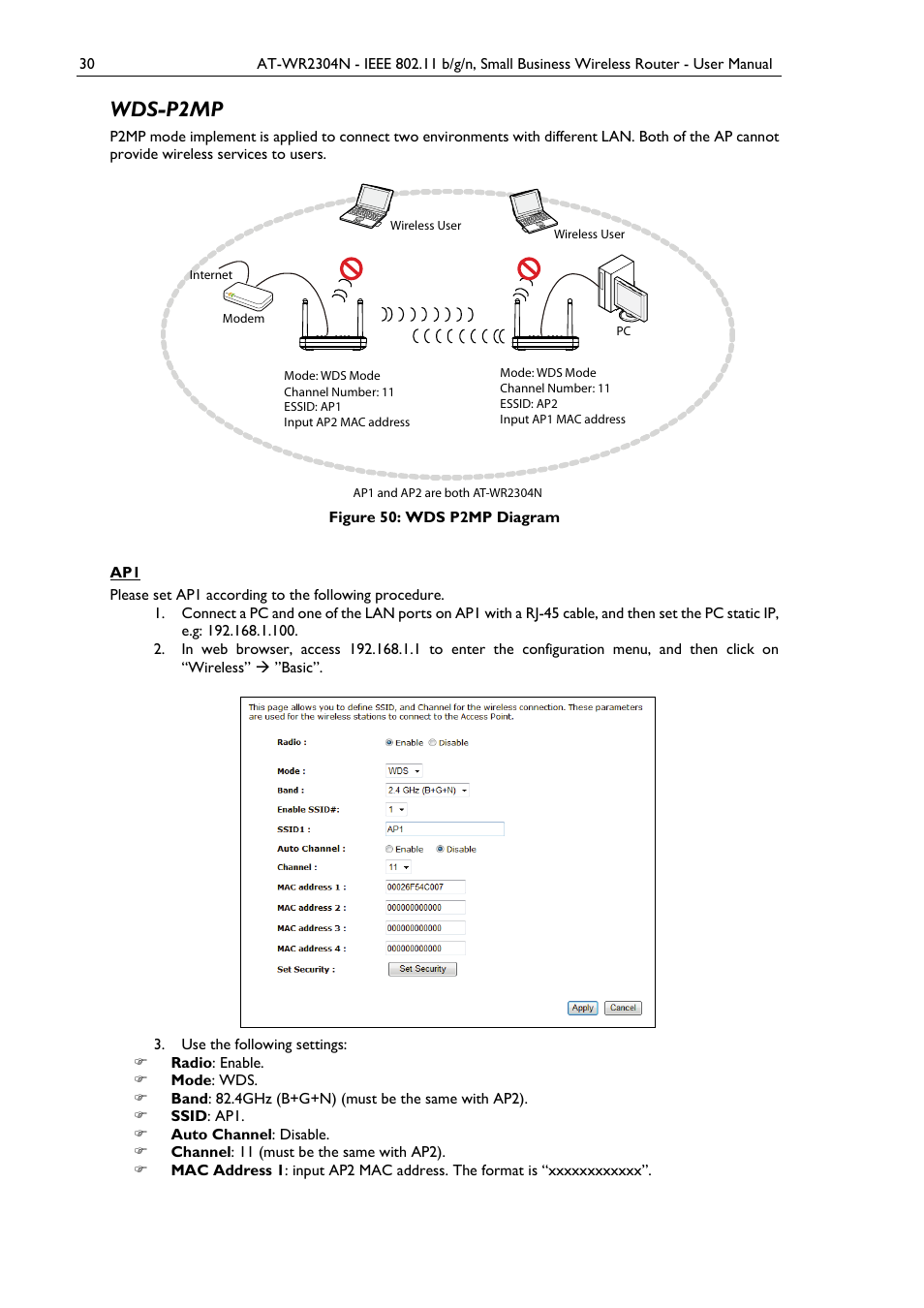 Wds-p2mp, Figure 50: wds p2mp diagram | Allied Telesis AT-WR2304N User Manual | Page 40 / 67