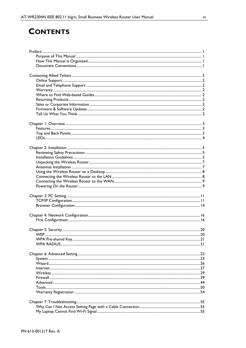Ontents | Allied Telesis AT-WR2304N User Manual | Page 6 / 67