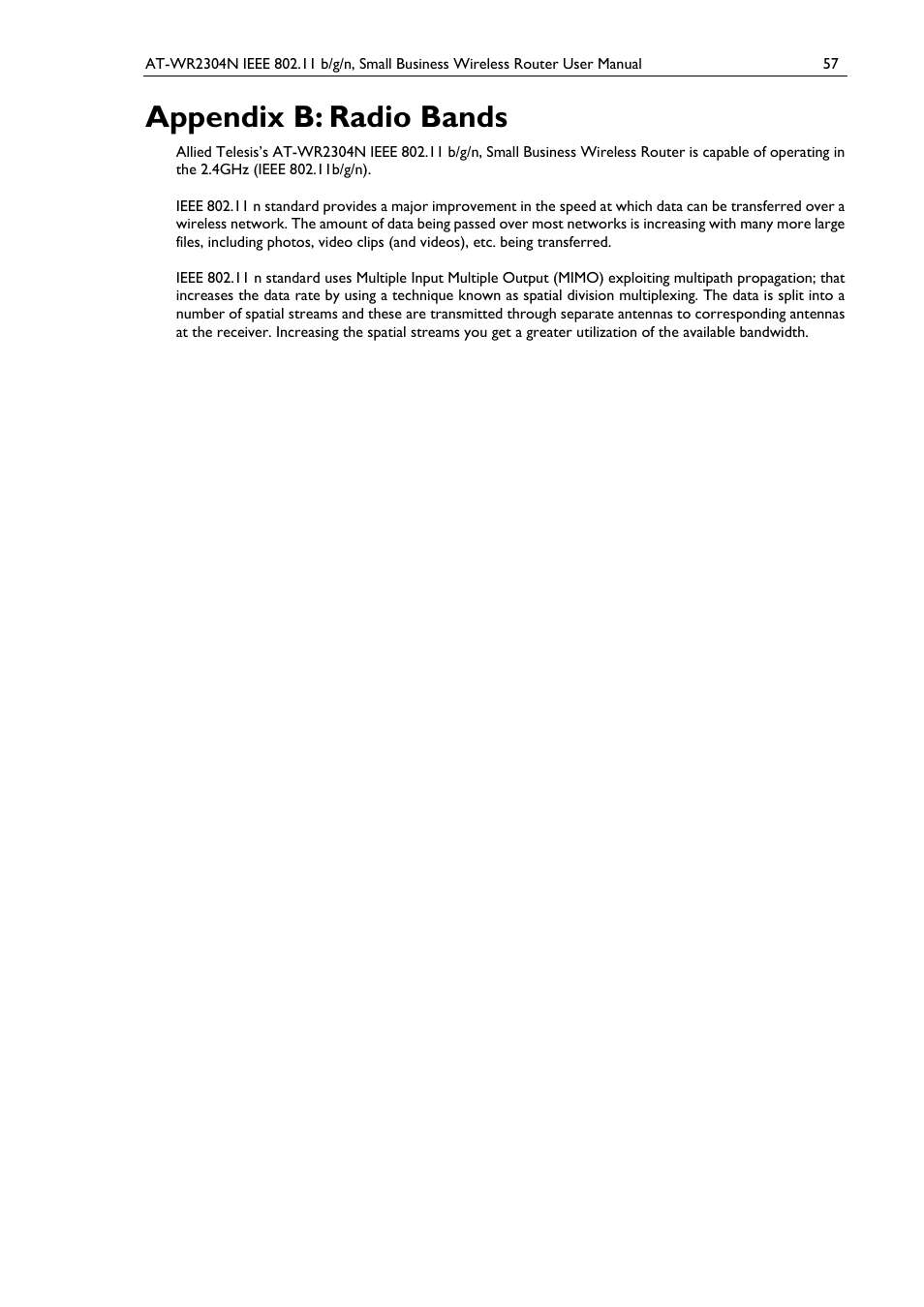 Appendix b: radio bands | Allied Telesis AT-WR2304N User Manual | Page 67 / 67