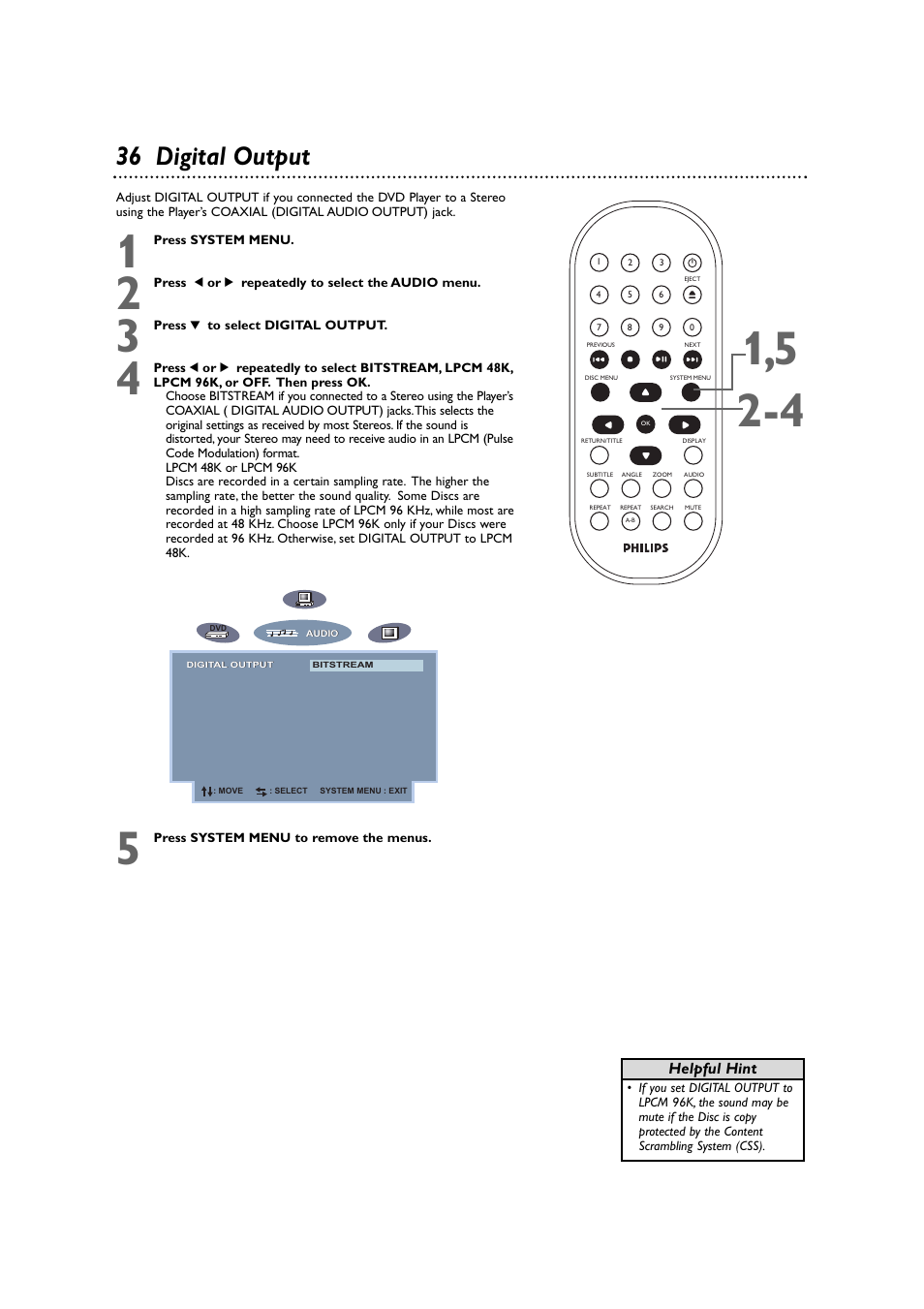 36 digital output | Philips DVD590M-17 User Manual | Page 36 / 48