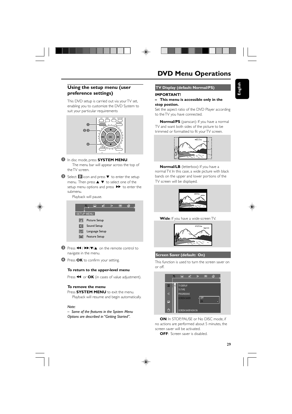 Dvd menu operations, Using the setup menu (user preference settings) | Philips DVD Micro Theater MCD139 User Manual | Page 29 / 39