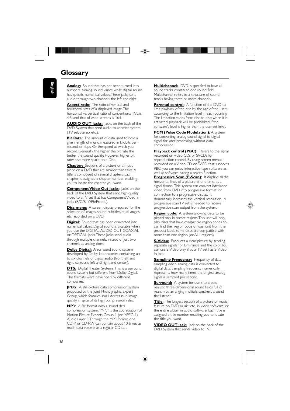 Glossary | Philips DVD Micro Theater MCD139 User Manual | Page 38 / 39
