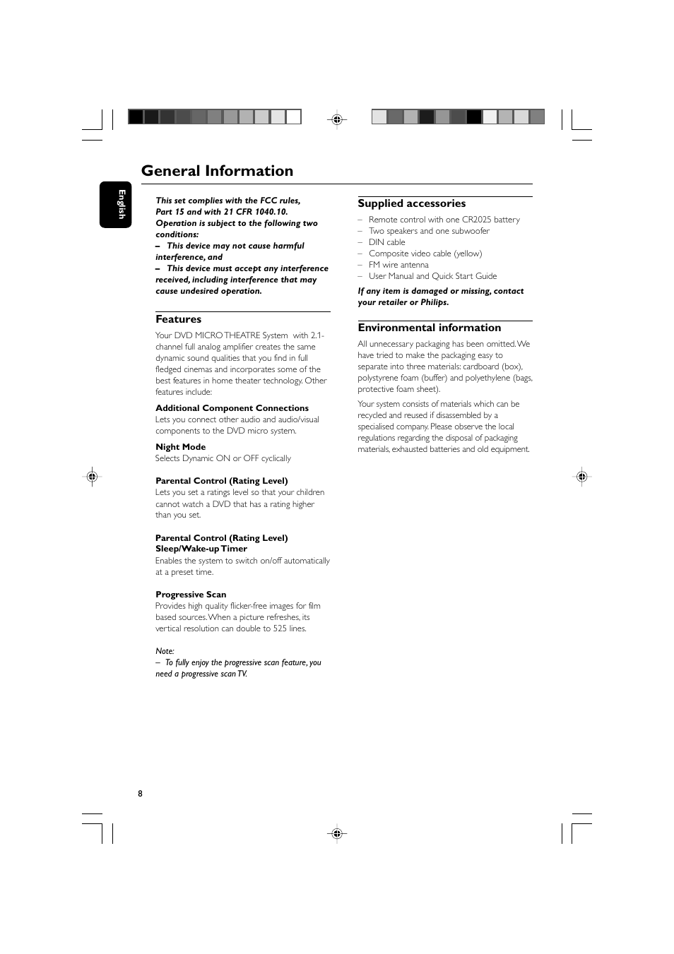 General information | Philips DVD Micro Theater MCD139 User Manual | Page 8 / 39
