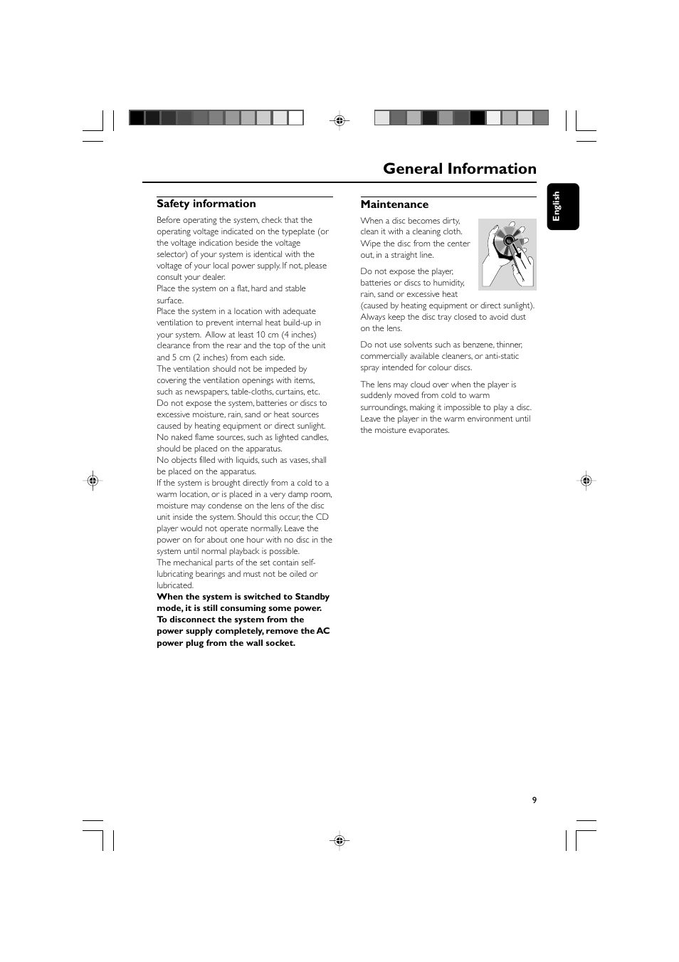 General information, Safety information, Maintenance | Philips DVD Micro Theater MCD139 User Manual | Page 9 / 39