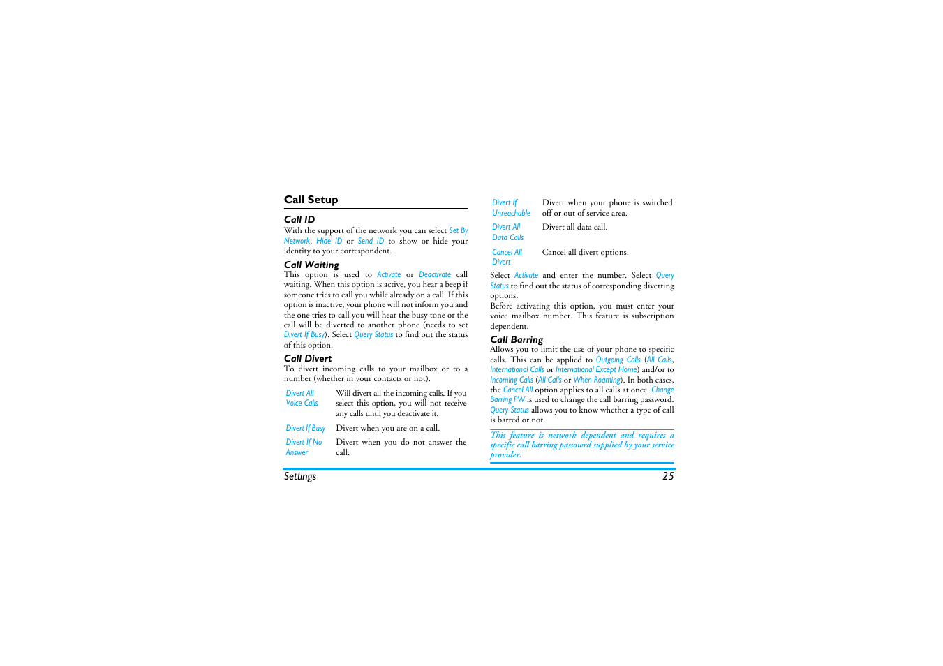 Call setup | Philips Mobile Phone CTS660BLK S660 User Manual | Page 26 / 57