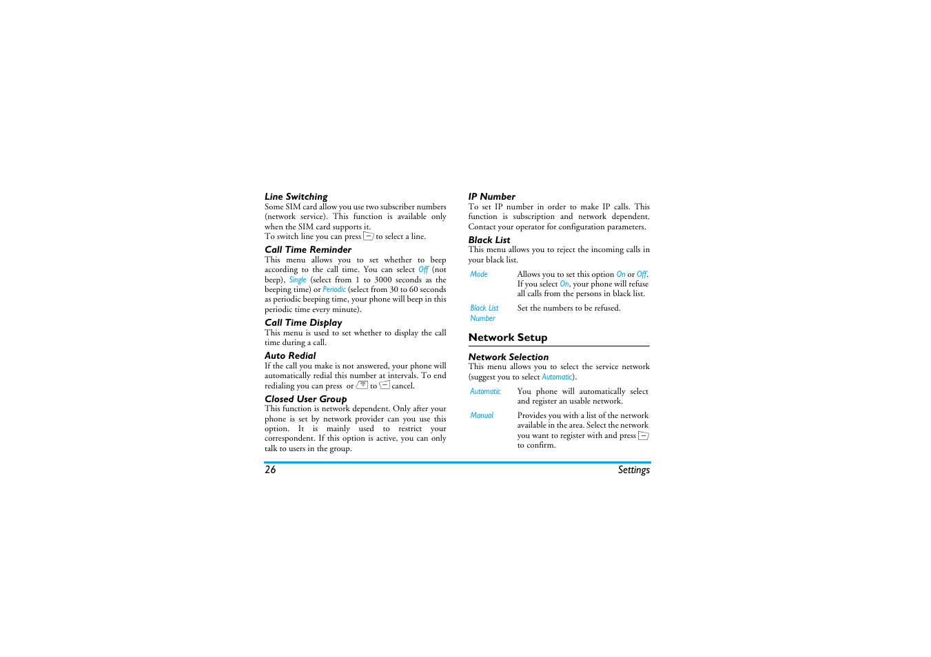 Network setup | Philips Mobile Phone CTS660BLK S660 User Manual | Page 27 / 57