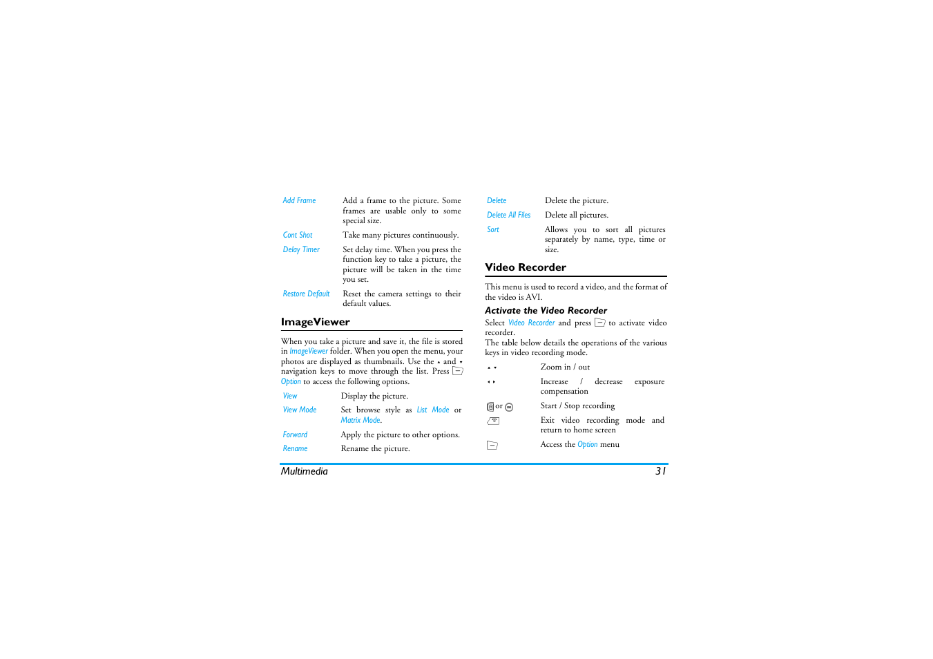 Imageviewer, Video recorder | Philips Mobile Phone CTS660BLK S660 User Manual | Page 32 / 57