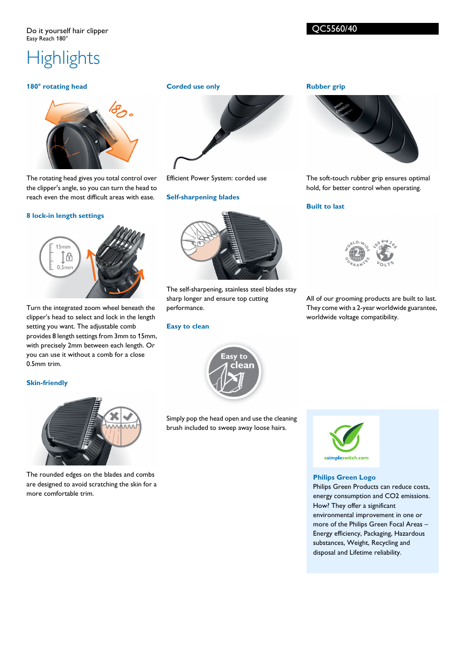 Highlights | Philips QC5560-40 User Manual | Page 2 / 3