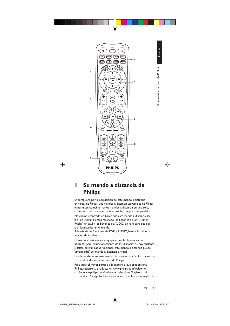 1su mando a distancia de philips | Philips SRU5108-27 User Manual | Page 27 / 38