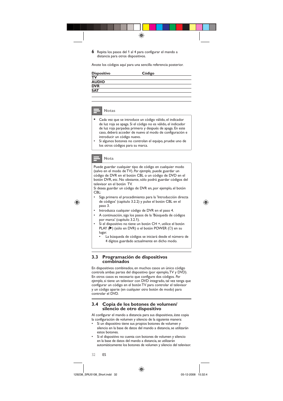 3 programación de dispositivos combinados | Philips SRU5108-27 User Manual | Page 32 / 38