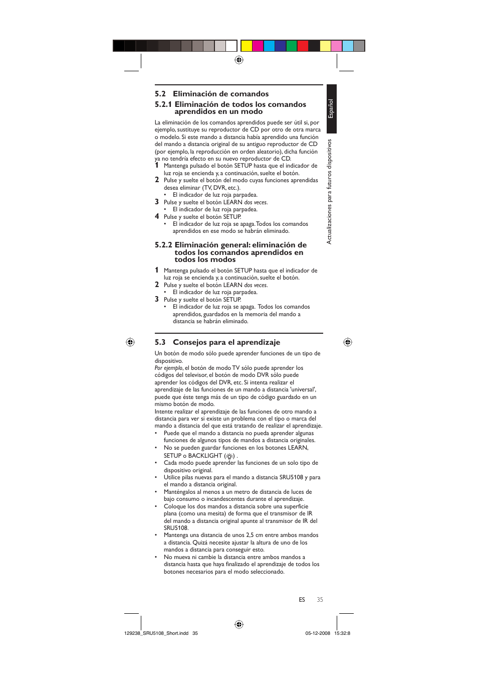 3 consejos para el aprendizaje | Philips SRU5108-27 User Manual | Page 35 / 38