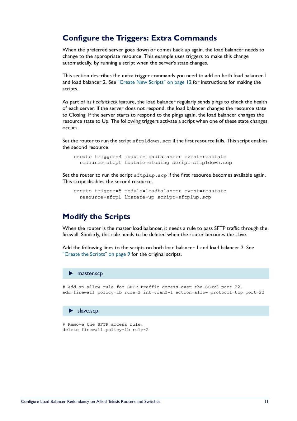 Configure the triggers: extra commands, Modify the scripts | Allied Telesis Routers and Switches User Manual | Page 11 / 15