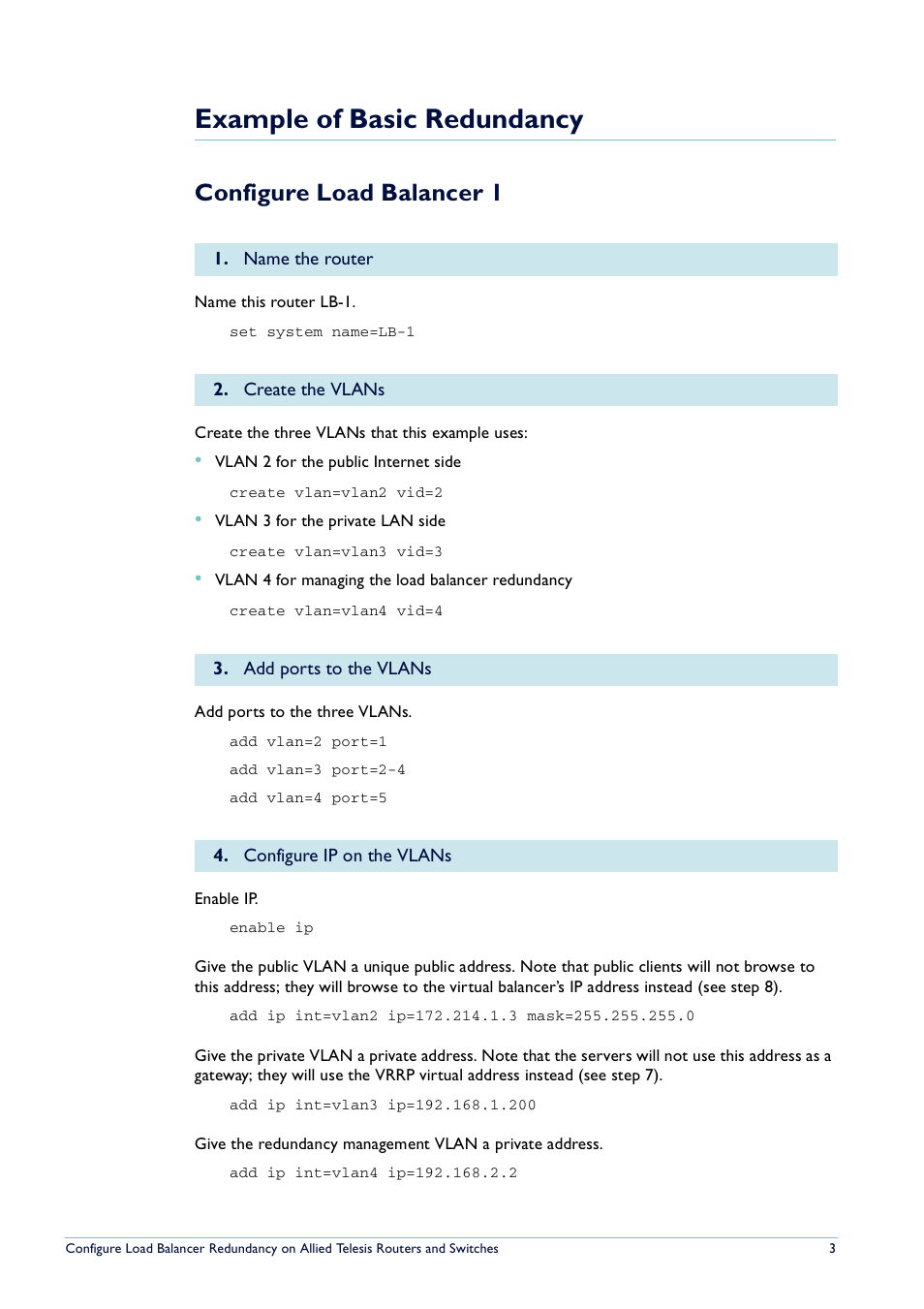 Example of basic redundancy, Configure load balancer 1 | Allied Telesis Routers and Switches User Manual | Page 3 / 15