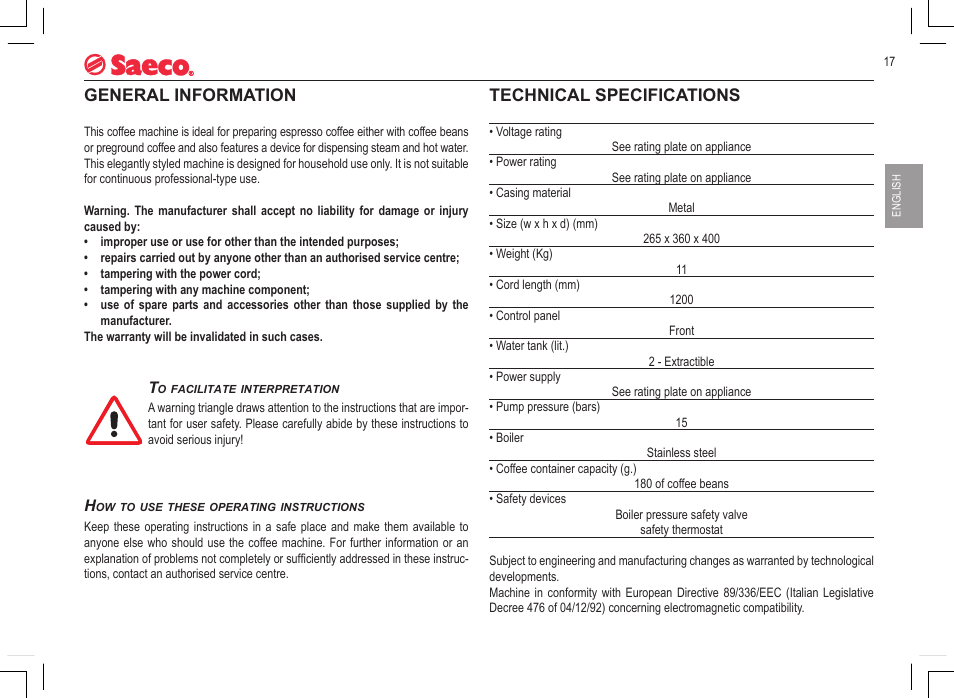 General information, Technical specifications | Philips 740808051 User Manual | Page 17 / 100