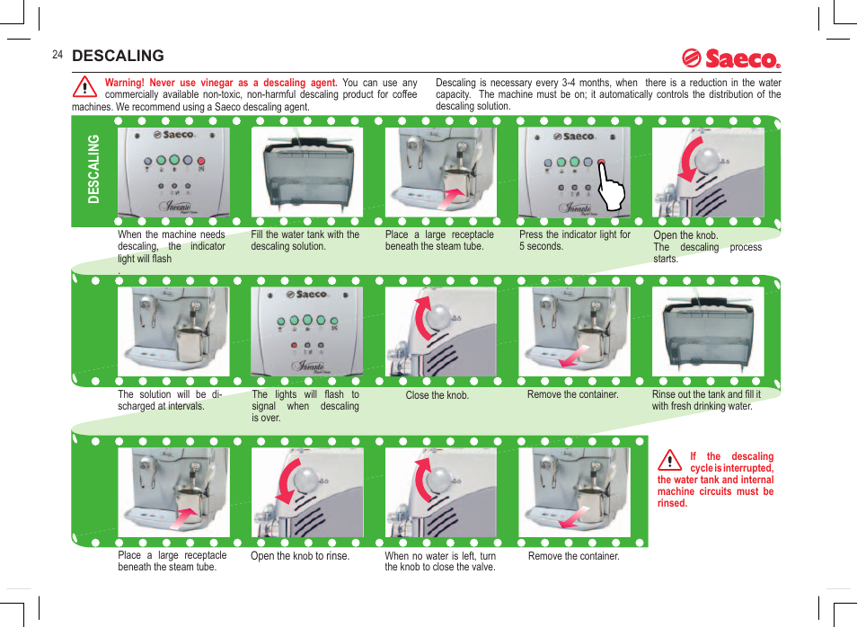 Descaling | Philips 740808051 User Manual | Page 24 / 100