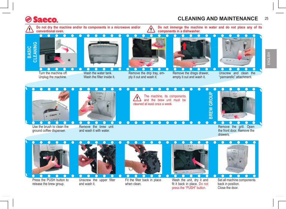 Cleaning and maintenance, Basic cleaning, Brew group | Philips 740808051 User Manual | Page 25 / 100