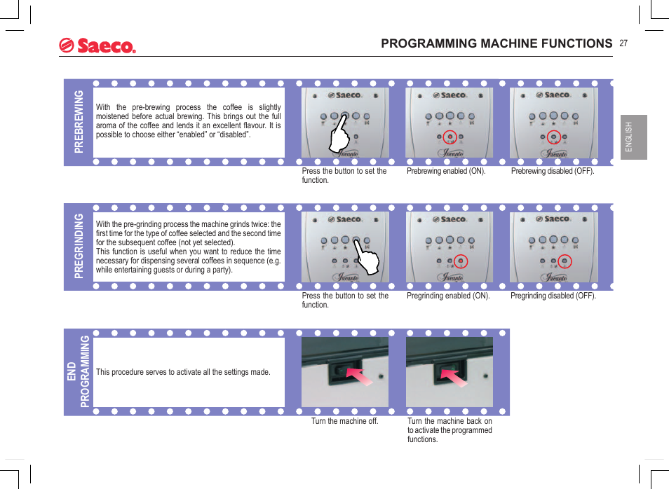 Programming machine functions | Philips 740808051 User Manual | Page 27 / 100