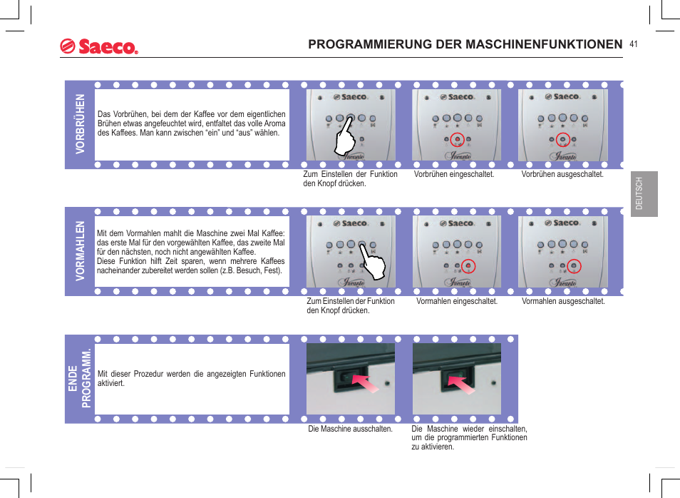 Programmierung der maschinenfunktionen | Philips 740808051 User Manual | Page 41 / 100