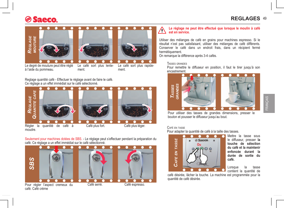 Reglages | Philips 740808051 User Manual | Page 49 / 100