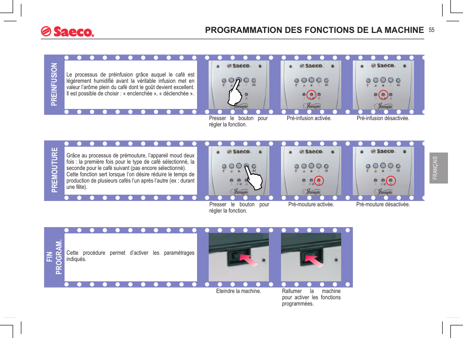 Programmation des fonctions de la machine | Philips 740808051 User Manual | Page 55 / 100