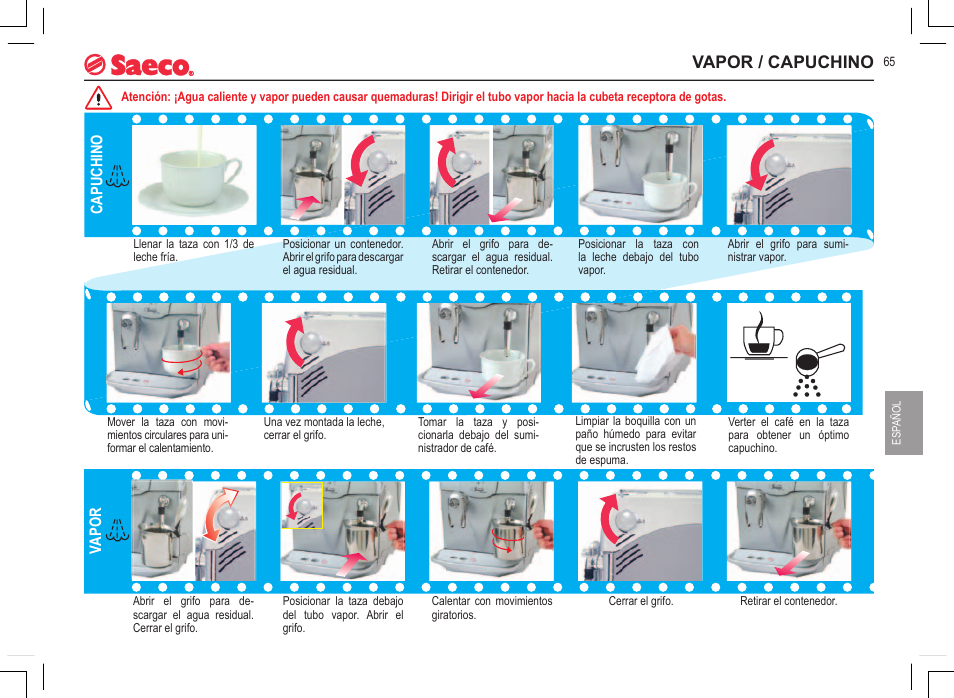 Vapor / capuchino, Vapor, Capuchino | Philips 740808051 User Manual | Page 65 / 100