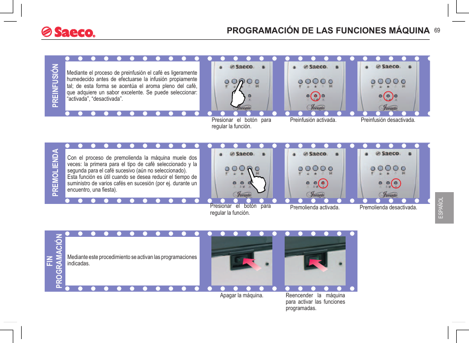 Programación de las funciones máquina | Philips 740808051 User Manual | Page 69 / 100