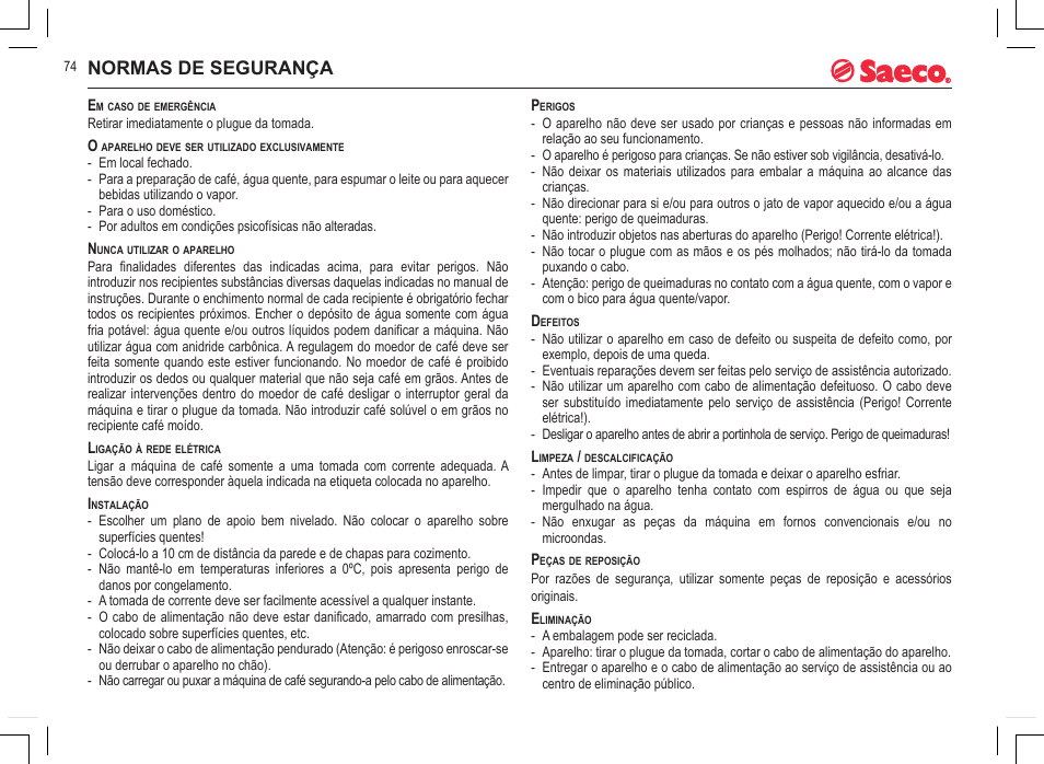 Normas de segurança | Philips 740808051 User Manual | Page 74 / 100