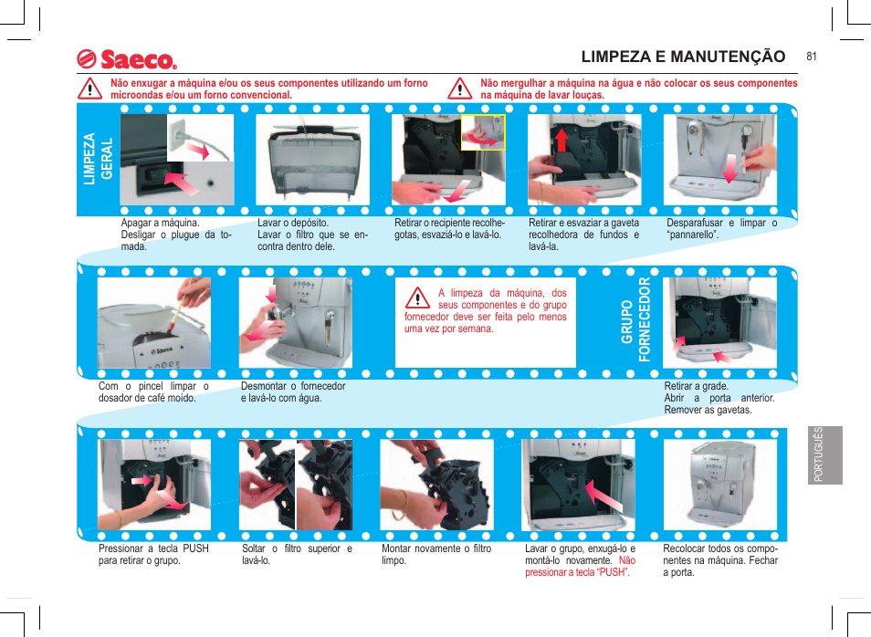 Limpeza e manutenção, Limpeza geral, Grupo fornecedor | Philips 740808051 User Manual | Page 81 / 100