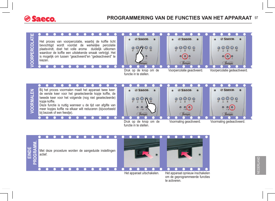 Programmering van de functies van het apparaat | Philips 740808051 User Manual | Page 97 / 100