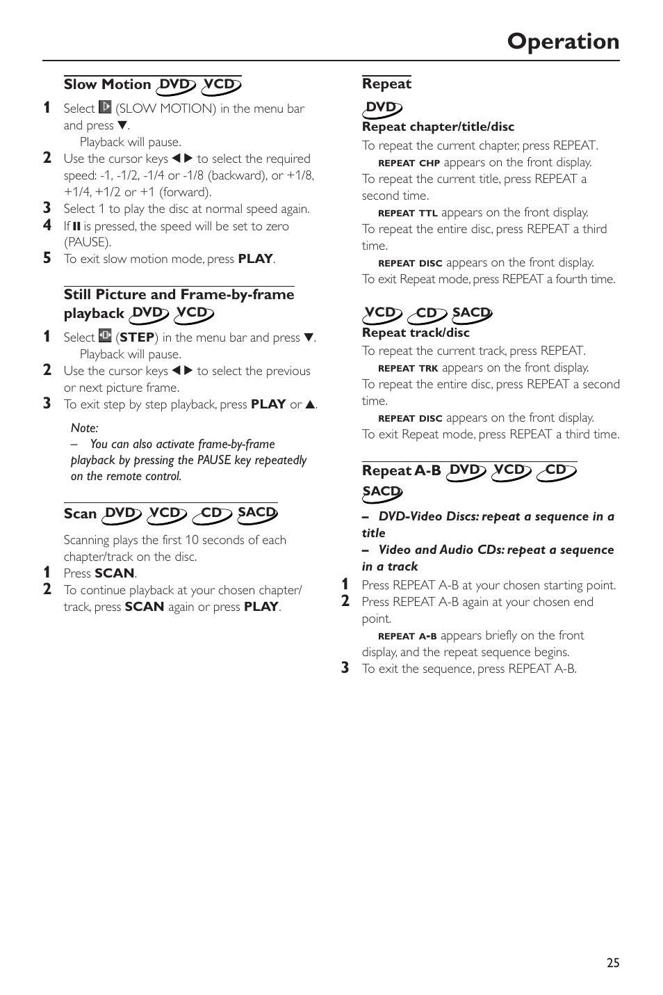 Operation | Philips SACD-DVD Player User Manual | Page 25 / 36