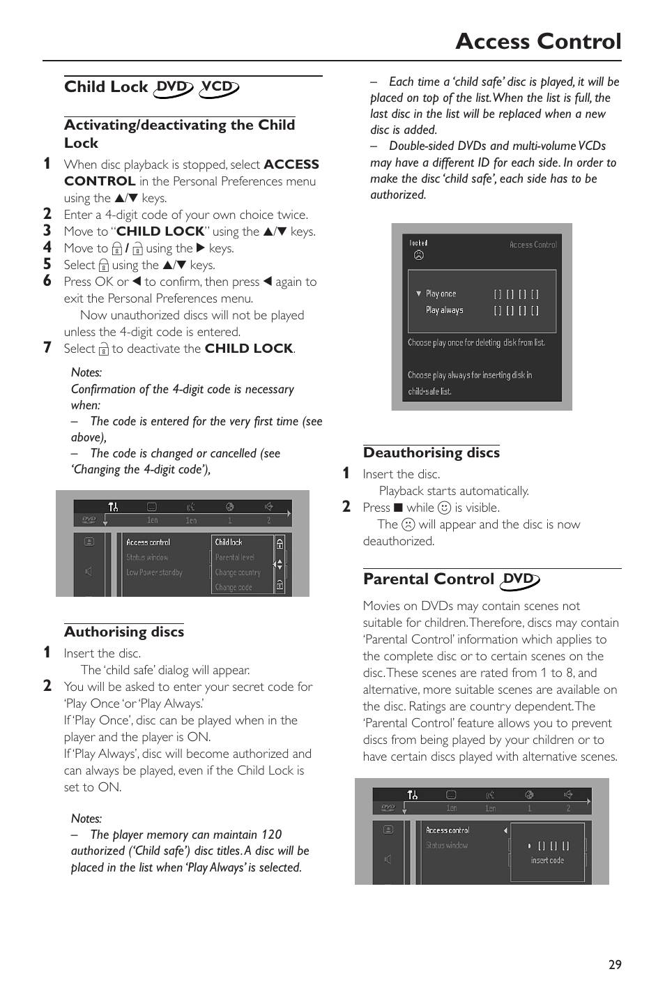 Access control | Philips SACD-DVD Player User Manual | Page 29 / 36