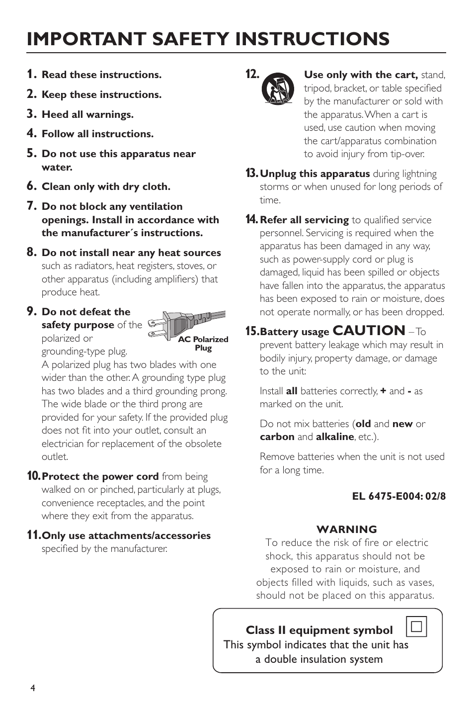 Important safety instructions, Caution | Philips SACD-DVD Player User Manual | Page 4 / 36