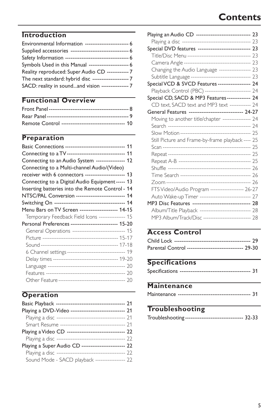 Philips SACD-DVD Player User Manual | Page 5 / 36