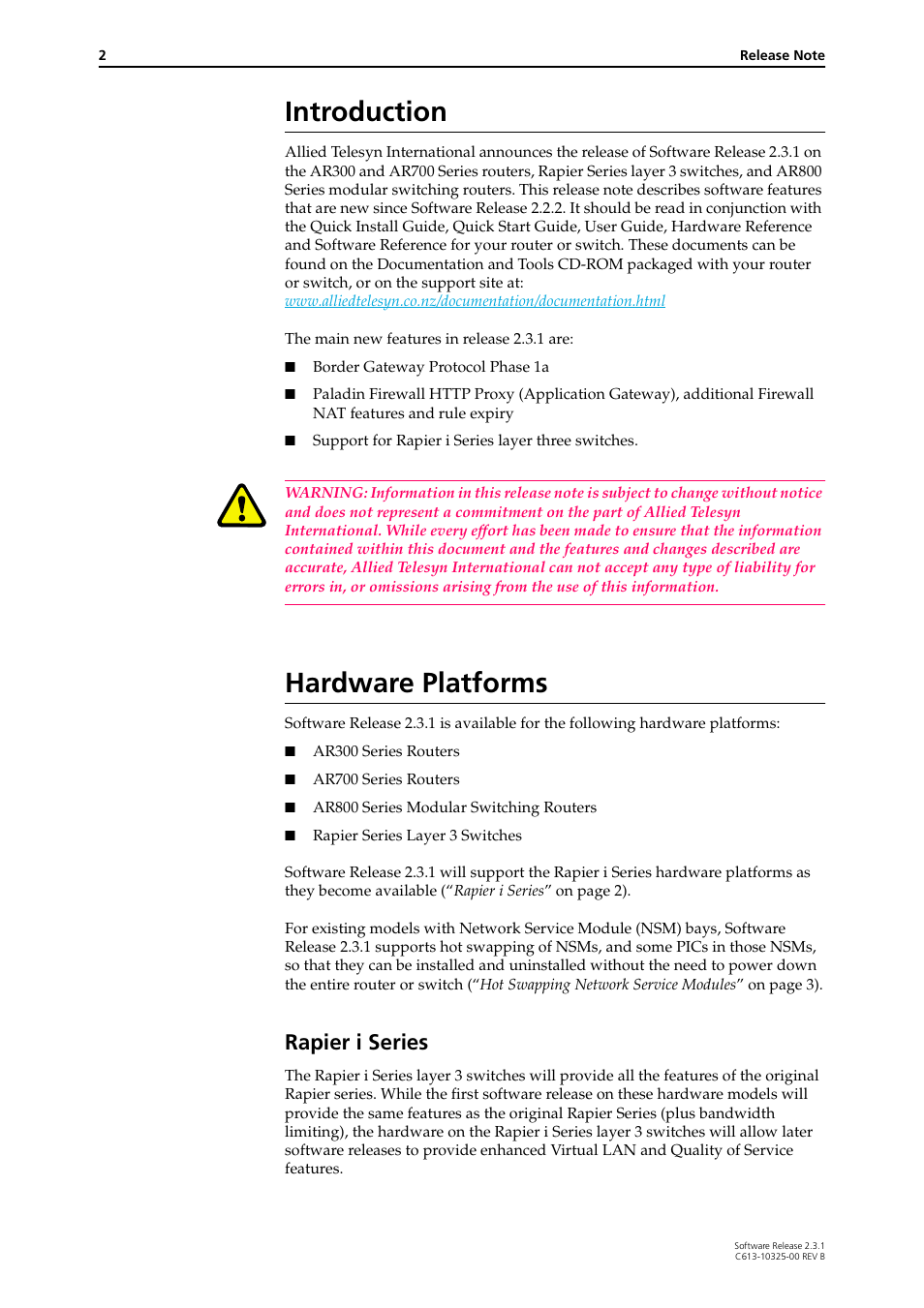 Introduction, Hardware platforms, Rapier i series | Introduction hardware platforms | Allied Telesis AR300 series User Manual | Page 2 / 36