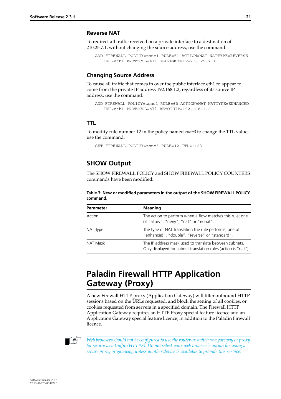 Show output, Paladin firewall http application gateway (proxy), Reverse nat | Changing source address | Allied Telesis AR300 series User Manual | Page 21 / 36