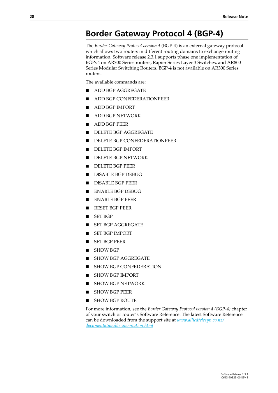 Border gateway protocol 4 (bgp-4), Border gateway protocol 4 (bgp | Allied Telesis AR300 series User Manual | Page 28 / 36