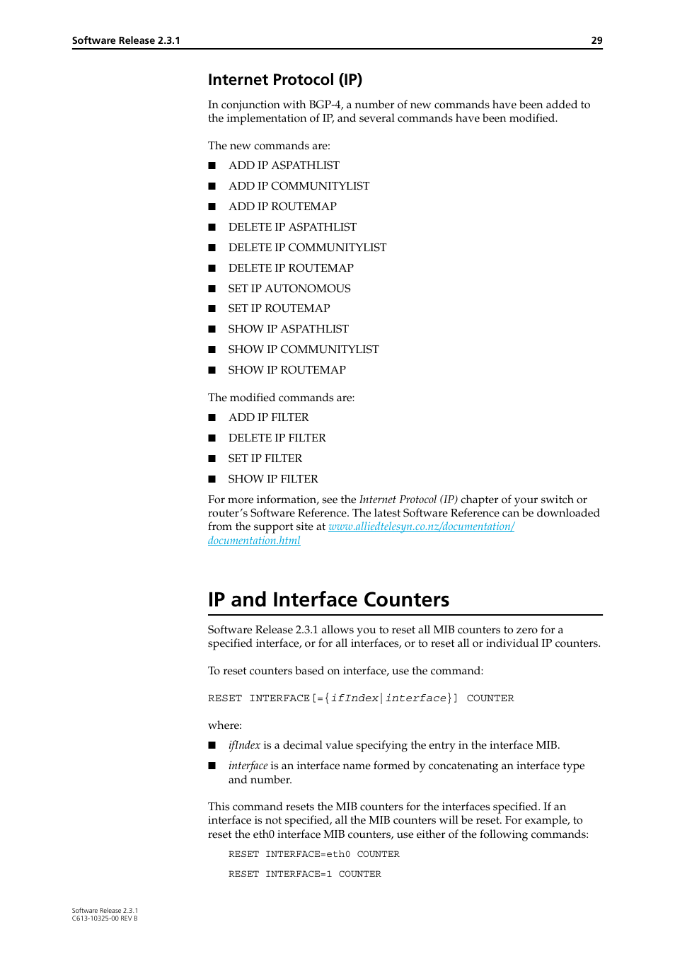 Internet protocol (ip), Ip and interface counters | Allied Telesis AR300 series User Manual | Page 29 / 36