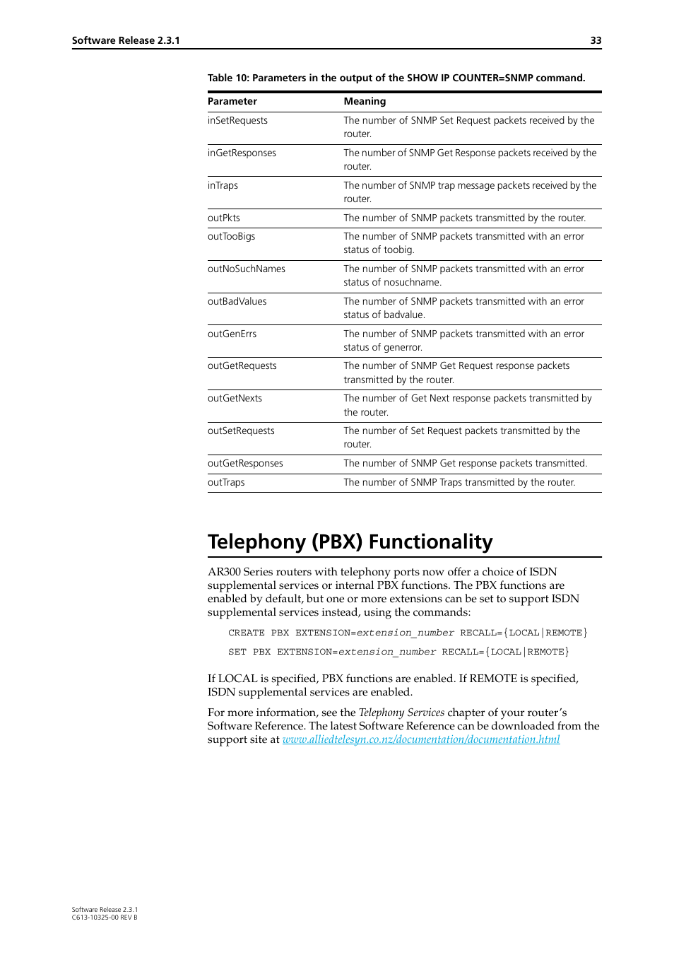 Telephony (pbx) functionality | Allied Telesis AR300 series User Manual | Page 33 / 36